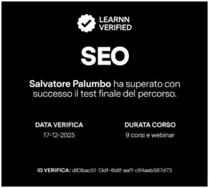 Certificato Learnn SEO Strategy conseguito da Salvatore Palumbo 2025